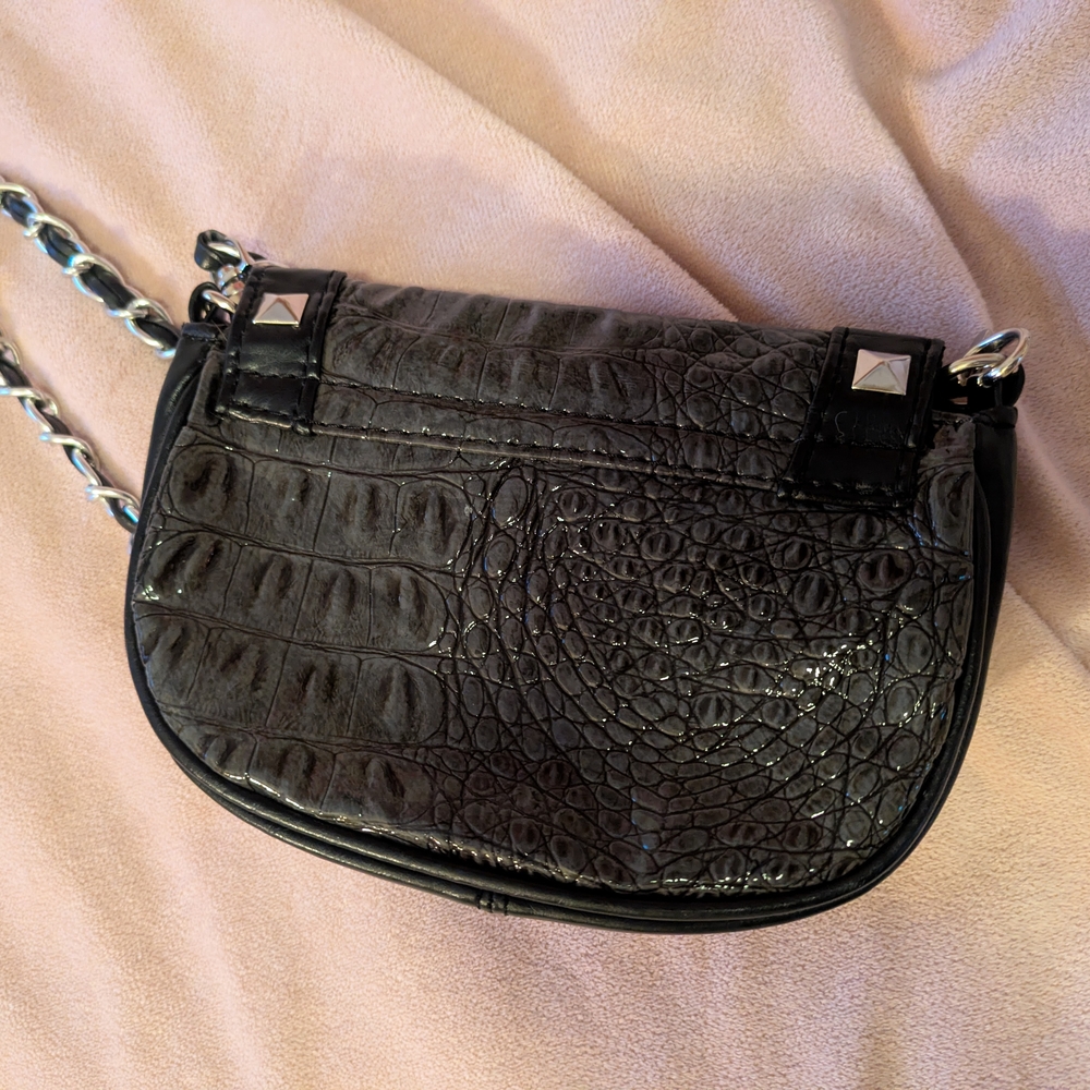 Black Studded Faux Crocodile Embossed Mini Crossbody Bag – Y2K / Edgy - Picture 6 of 7